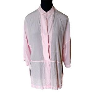 J. CREW Pale Pink Semi Sheer Silk Tunic Blouse Hidden Buttons V Neck Size Small